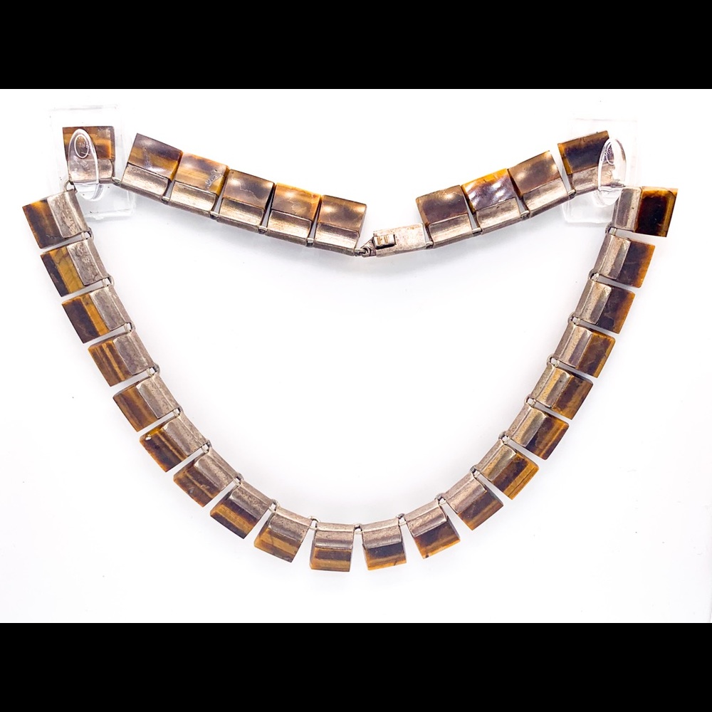 Vintage 925 Sterling Silver Tigers Eye Necklace